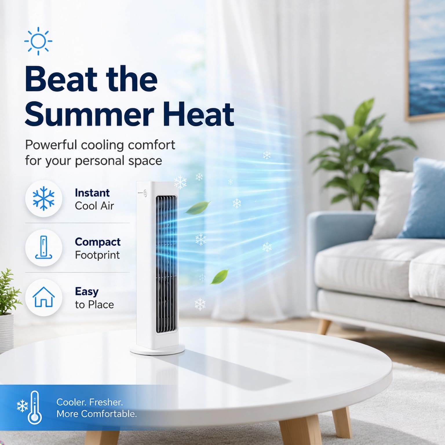 Breezemax Portable Tower Fan with Remote, Rechargeable Bladeless Air Cooler Fan, USB-C Cooling Fan, 3 Speeds, Quiet Oscillating Mini Fan for Bedroom, Office, Dorm